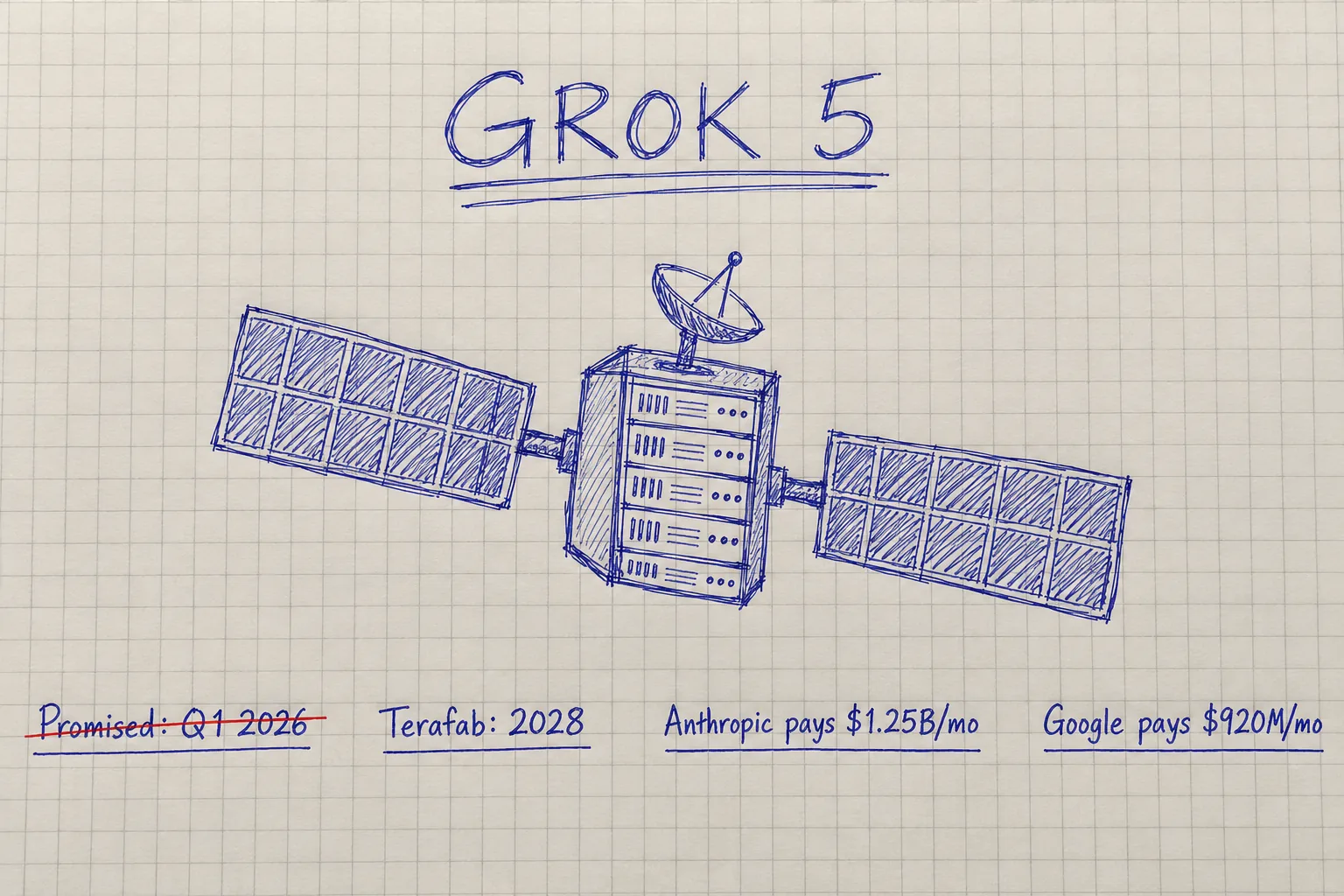 Grok 5의 놓친 1분기 약속, 테라팹 2028년 목표, Anthropic·Google이 내는 Colossus 임대료를 적은 노트 스케치